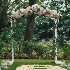 7.87 ft Tall White Metal Wedding Arch – Floral Backdrop Stand for Ceremony Party