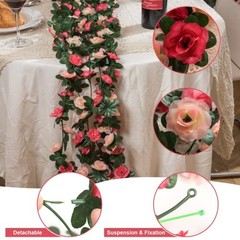Flower Garland Rose Vines, 2 Strands 16.5Ft Flower Vines for 2 Packs Pink