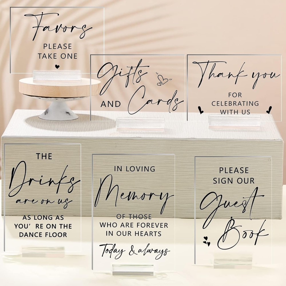 6 Pcs Clear Acrylic Wedding Signs Reception & Ceremony 5» x 7» Wedding Signage