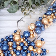 200 Assorted NAVY BLUE GOLD Faux PEARL BEADS Vase Fillers DIY Crafts Party Event