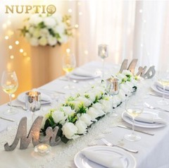 NUPTIO Artificial Flower Centerpiece 2 Pc 16″x6″ White Roses Floral Arrangement
