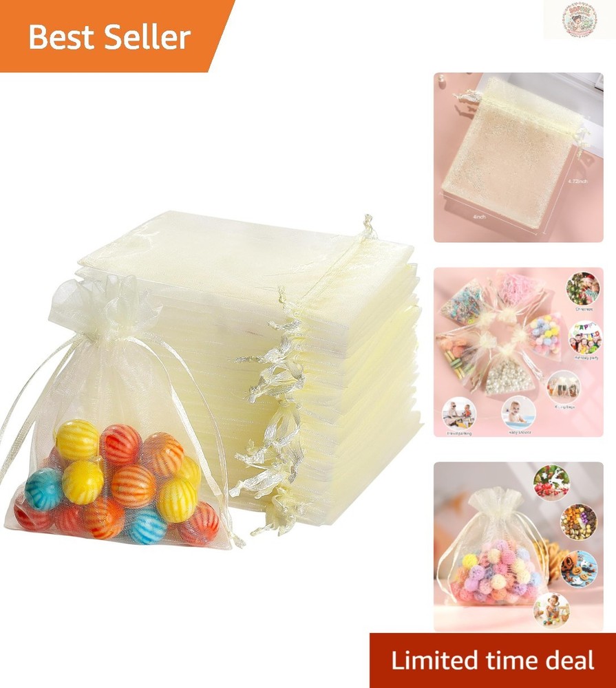 Versatile 100 Organza Bags in Pastel Yellow – Sleek Satin Drawstring Design