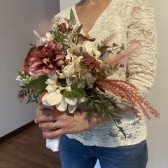 Bridal Wedding Bouquet Hand made Budget Friendly Faux Flowers White Pink Green