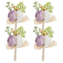 4 Pcs Pocket Boutonniere Wedding Decor Bridegroom Brooches Fake Flower