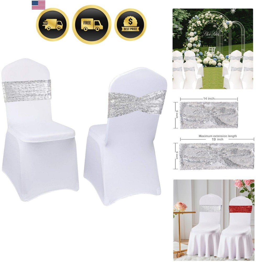 Set of 20 Sequin Sashes Bows Silver Chair Sashes for Wedding Party Chair Cove…