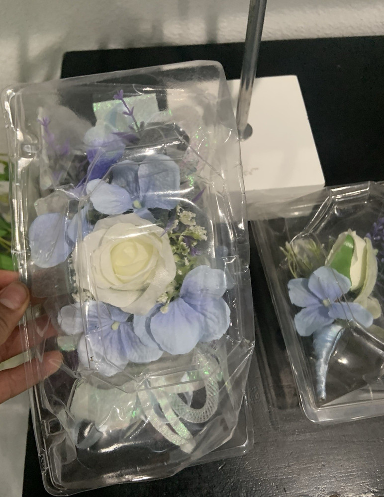 Floral Artificial Wedding Boutonnière White Rose Blue Hydrangea Fabric Plastic