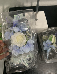Floral Artificial Wedding Boutonnière White Rose Blue Hydrangea Fabric Plastic