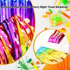Sparkly Neon Rainbow Foil Fringe Curtain Backdrop Metallic Streamers Photo Bo…