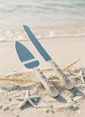 Beach Wedding Cake Server Set – 3D Seashell Starfish Knight & Server – Boxed 2pc