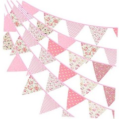 39Ft Triangle Bunting Banner, 42Pcs Tea Floral Party Bunting Cotton Pink