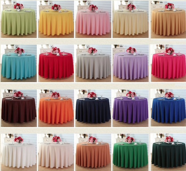 15 LOT 120″ inch Tablecloth ROUND 100% Polyester Overlay 8 COLORS 5 ft table