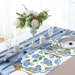 50 PCS Paper Placemats – 13.5 Inch Floral – Blue Hydrangea – Disposable