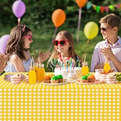 Denwiller 3 Pcs Yellow Gingham Tablecloth 54 x 108 inches,