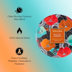 Voluspa Limited Edition Baltic Amber 3 Wick Tin Candle 12 Oz Coconut Wax For