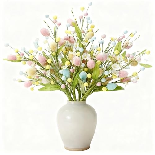 Artificial Easter Flower,4 Pcs Easter Colorful Egg Berries Decorations, Spring