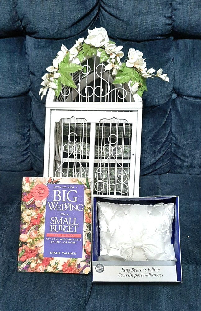 White Bird Cage Wedding Shower Party Card Holder – Ring Pillow -Book for Ideas
