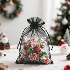 25PCS Black Organza Bags 5×7 inches – Sheer Mesh Jewelry Pouches, Organza Gift B