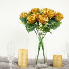 GOLD 2 Bushes 18″ ARTIFICIAL Faux Silk Rose FLOWERS Bouquet Wedding Decoration