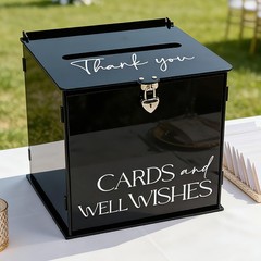 Black Acrylic Card Box Lock Slot Gothic Wedding Reception Money Envelope