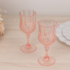 TRANSPARENT BLUSH 6 Plastic 8 oz Crystal Cut Goblets WINE GLASSES Party Events