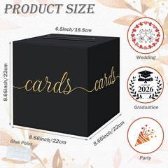 Black Wedding Card Box Gold Foil Gift Money Reception Graduation Party