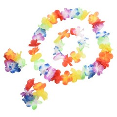 Kids Hawaiian Hula Grass Skirt Beach Dress Lei Flower Headband Girls Costume HOT