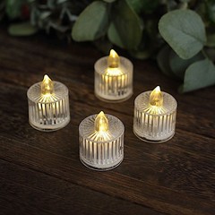 CLEAR 12 Flameless 2″ Battery Operated LED Tealight CANDLES Column Design Party