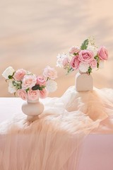 Fake Roses, Wedding Centerpieces, Table Chair Decor, Blush Pink White