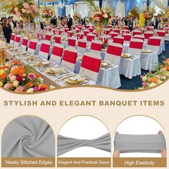 25 Pcs Spandex Chair Sashes Bows with Slider Buckle, Light Gray