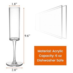 Set of 8 Acrylic Champagne Flutes, 6 Oz Unbreakable Champagne Glasses