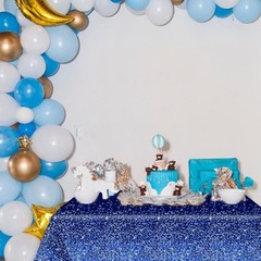 3pcs Blue Silver Tablecloths 54 inches x 108 inches, Sequin 3 Pieces
