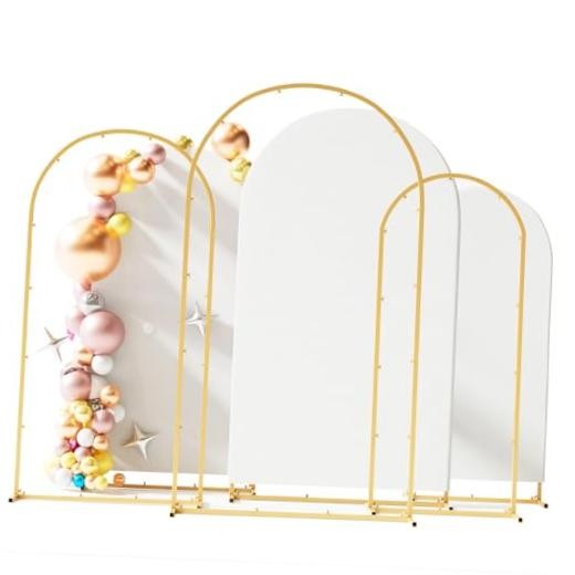Toolterritary Set of 3 Metal Arch Backdrop Stand with 7.2ft+6.6ft+6ft White