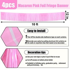 4 Pack 10 Feet Macaron Pink Foil Fringe Garland Metallic Tinsel Streamers Ban…