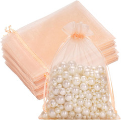 25PCS Peach Organza Bags 5×7 inches – Sheer Mesh Jewelry Pouches, Organza Gift B