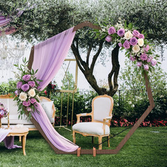 7FT Wooden Heptagonal Wedding Arch for Rustic Boho Ceremony & Decor