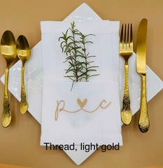 Monogrammed Wedding Napkins, White Hemstitch Linen-Cotton Blend, 20 by 20,