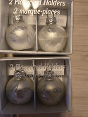 Christmas Ball Ornament Place Card Photo Holders Set of 10 Pearlized White Shiny