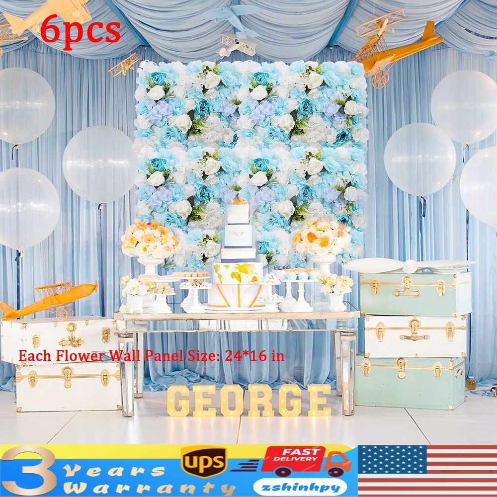 6 Pcs 24» x 16» Blue Artificial Flower Wall Panels Wedding Party Floral Decor