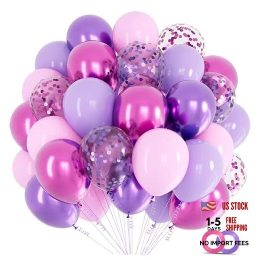 Pink and Purple Balloons, 68PCS 12 Inch Metallic Purple Pink Pink Purple