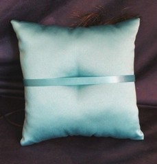 NEW Luxious Bridal PEACOCK Themed Teal & Brown SATIN RING PILLOW 7.3″x7.3″