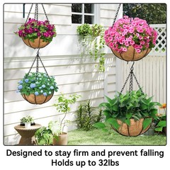 ZeeDix 4 Pack, 24 Inch Hanging Basket Chain with Hooks, Black Metal Planter Flow