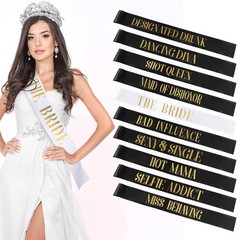 LEIFIDE 10 Pack Bride and Bridesmaid Sash Set Wedding Black, White