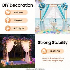 Square Wedding Arch, Gold Metal Framework Heavy Duty Backdrop Stand Garden