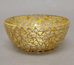 Compote Bowl Vase Mosaic Amber Color Triangle Glass Chips 6″Dia 2.5″High Set/2