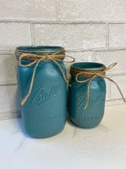 Teal with Gold Glitter Mason Jar Centerpiece