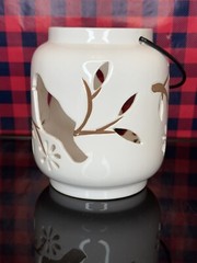 Vintage Pierced Ceramic Tealight Candle Holder Cutout Bird Branch Leaves Decor