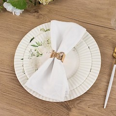 25 White 8″ Dessert Paper Plates with Sage Green Floral Lined Rim Decorations
