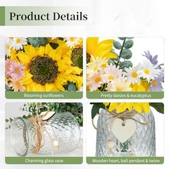Sunflower Fake Flowers in Vase: Sunflowers Artificial Flowers with Vase for