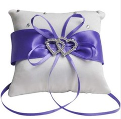 7.8″ Satin Double Hearts Decoration Wedding Ring Bearer Pillow Purple