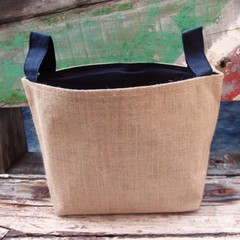 Natural Burlap Storage Black Cotton Lining Basket 9″ x 9″ x 7″ – Lot 1 or 6 bags